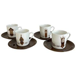 4 Mitterteich Porzellan‎ Cappuccino Cup & Saucer Clock Pattern 7 3/4 IN Germany